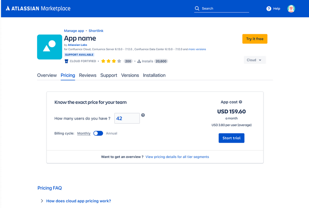 Atlassian Marketplace apps cloud calculator