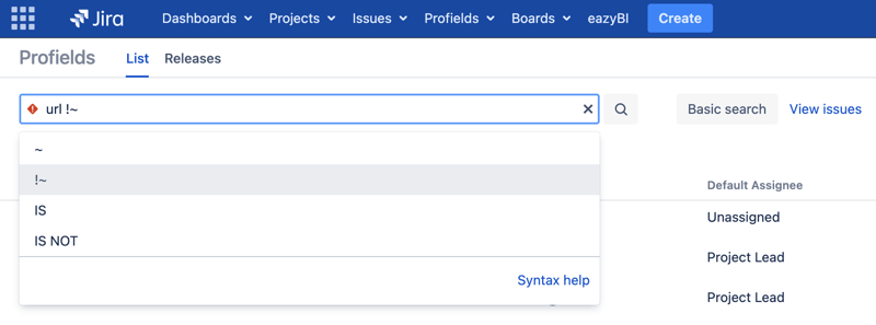 Learn how to search for projects in Jira with a missing text