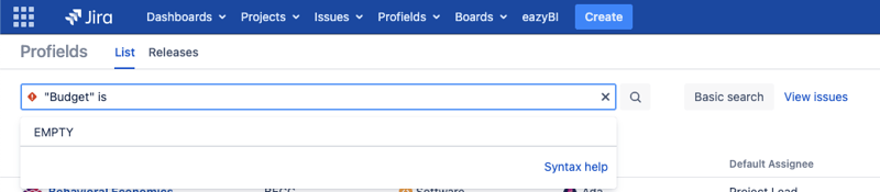 How to search for projects in Jira with empty properties?