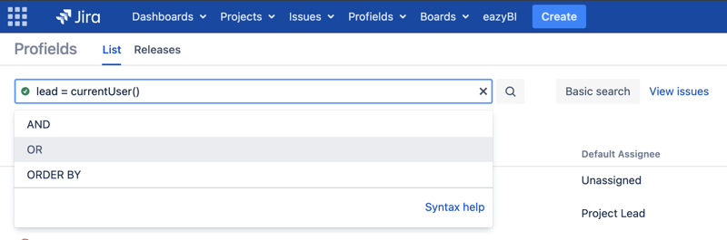 Learn how to search for projects in Jira that meets one criteria OR another one