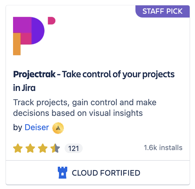 Projectrak es una app parte del programa Cloud Fortified del Marketplace de Atlassian