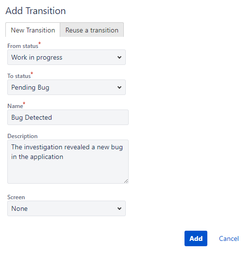 Creating a transition in Jira Service Management Cloud