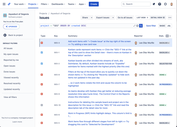 The Jira issue browser allows users to view all the issues of a project in just one place