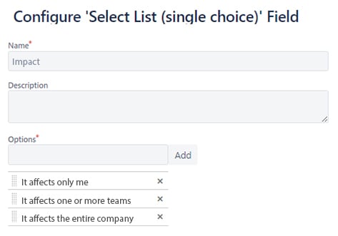 Create an impact custom field for a prioritization matrix in Jira Service Management Cloud