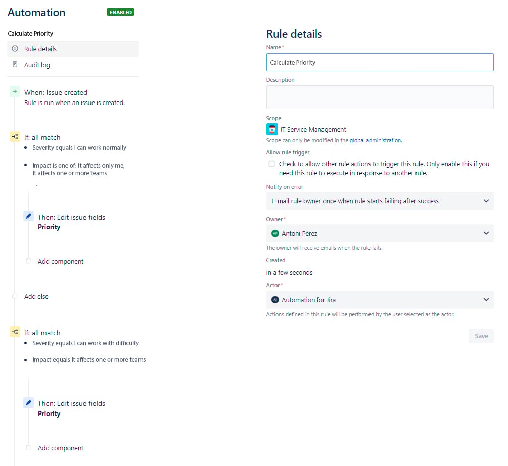 Create automation rules for an automatic prioritization matrix in Jira Service Management Cloud