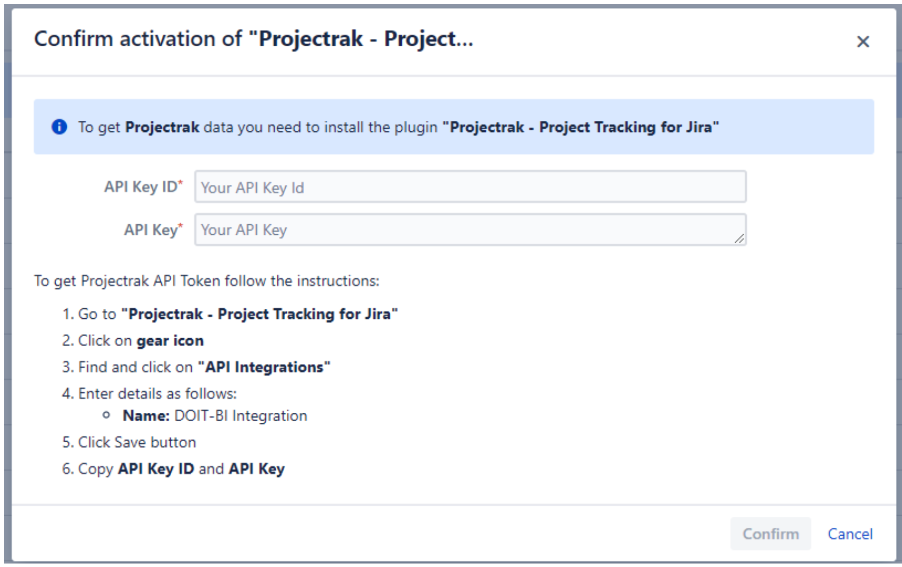 how to activate Projectrak into Microsoft Power BI Connector for Jira cloud