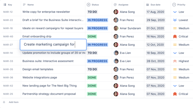 Jira Cloud issues list view allows a visualization of all of your tasks