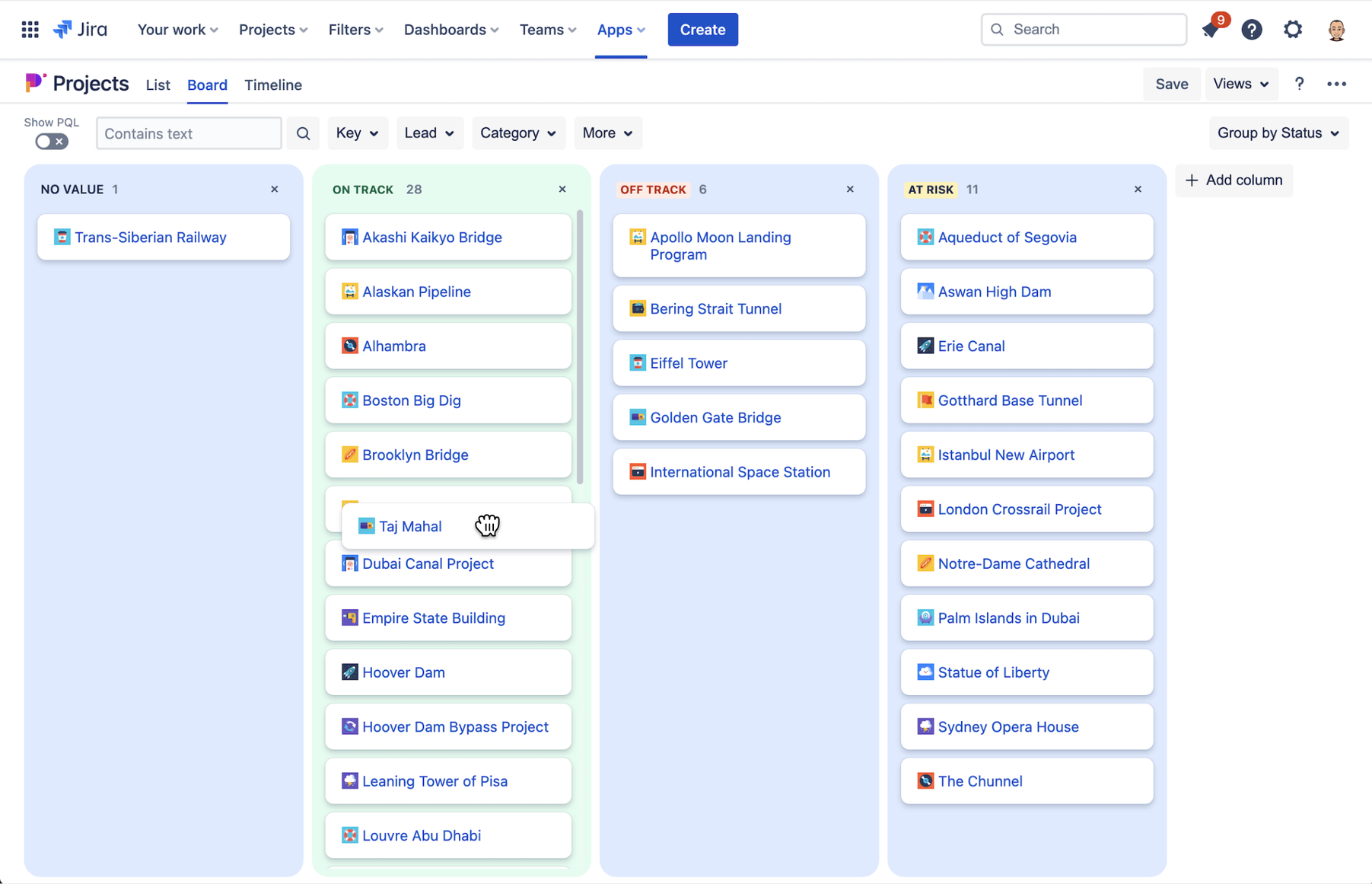 Projectrak for Jira allows to track projects is available in the Atlassian Marketplace
