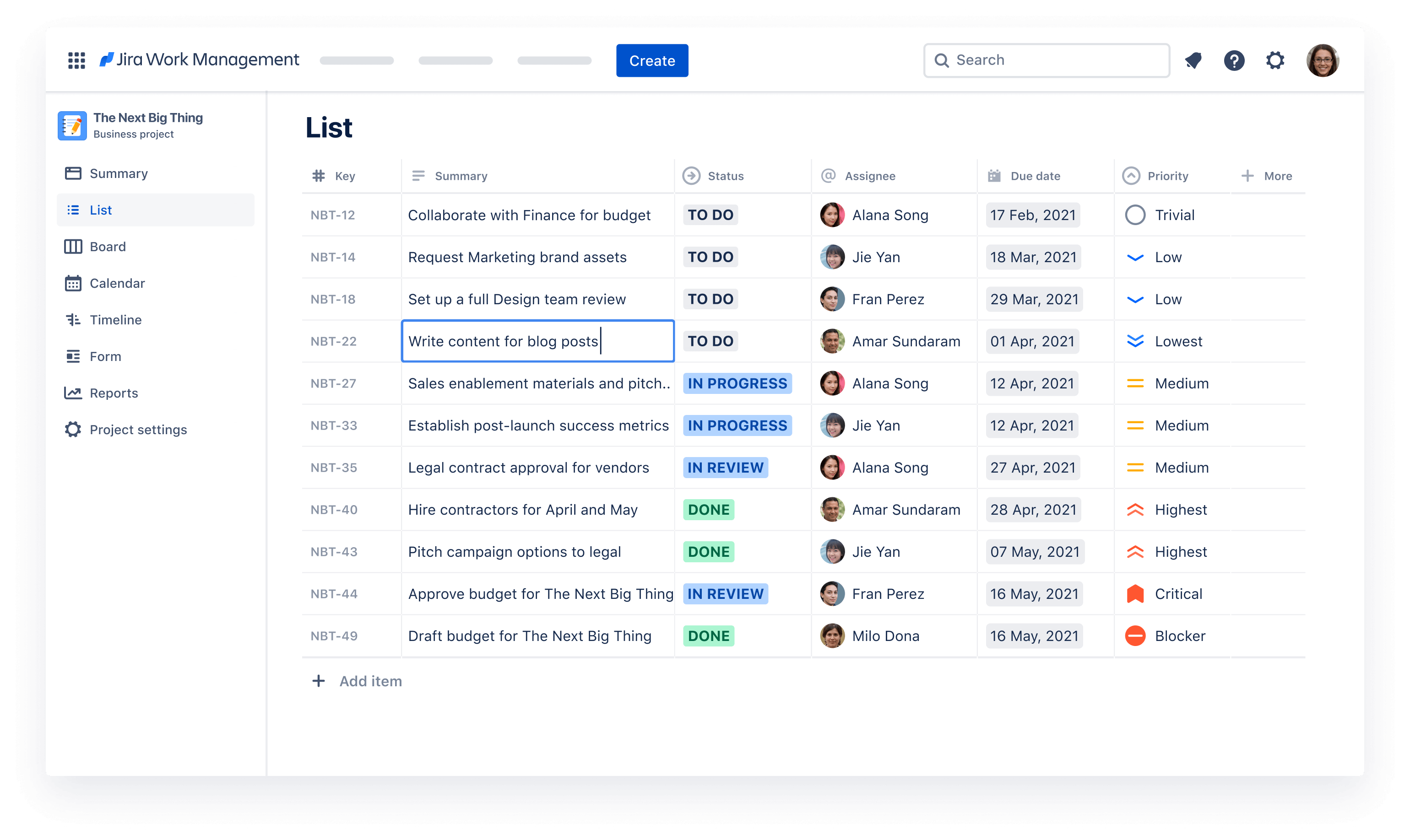 Get to know the List View from Jira Work Management