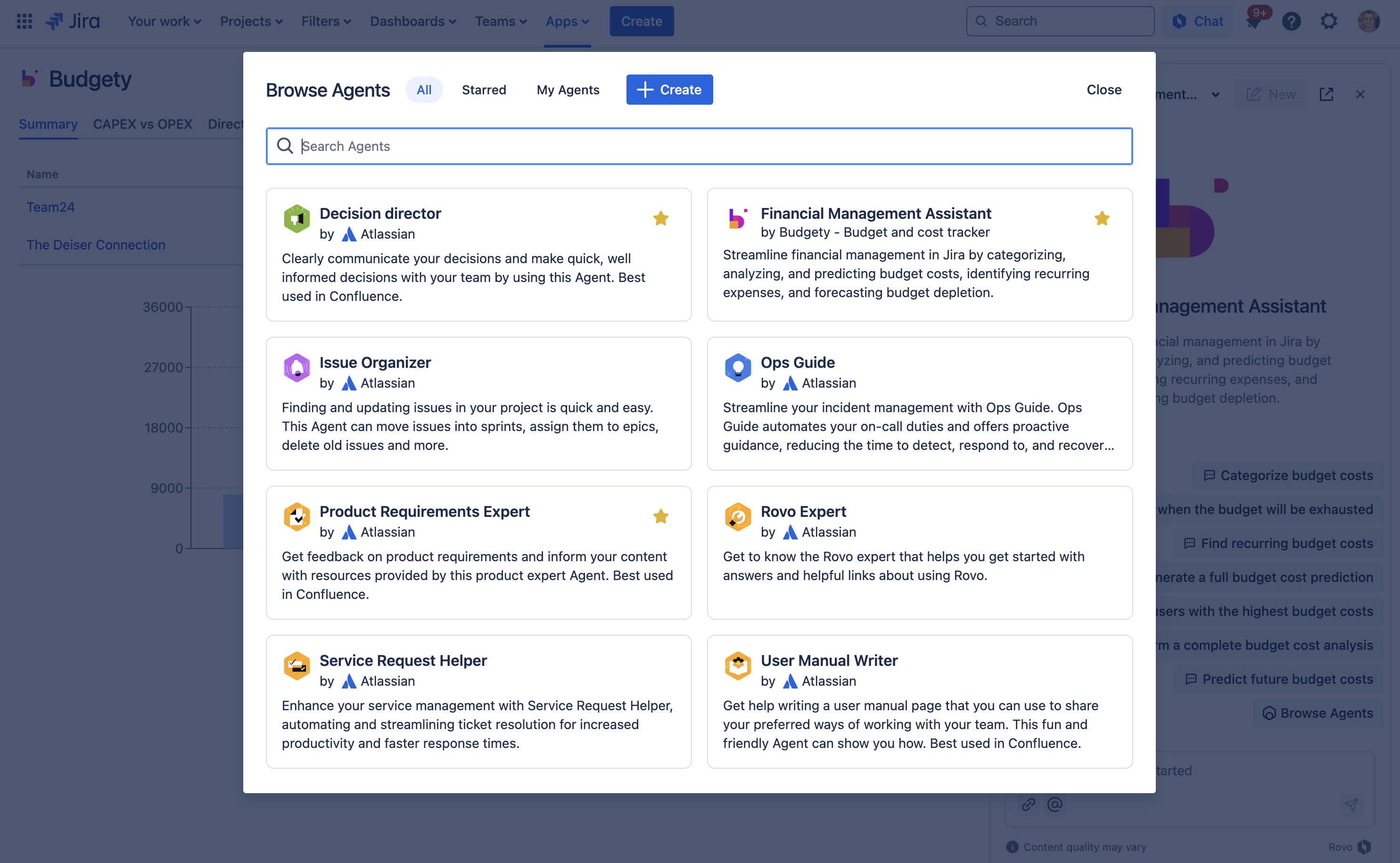 Budgety for Jira is a Rovo agent for financial management