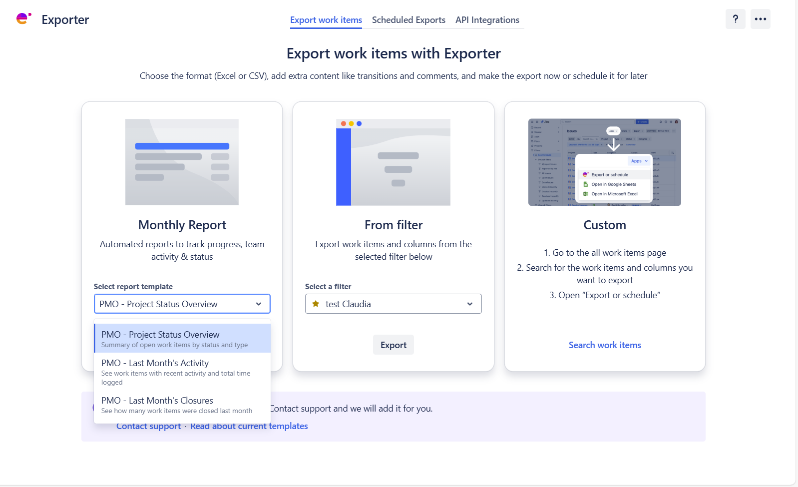 Exporter for Jira is a data machine that helps you to get your data out of Jira as your PMO needs it
