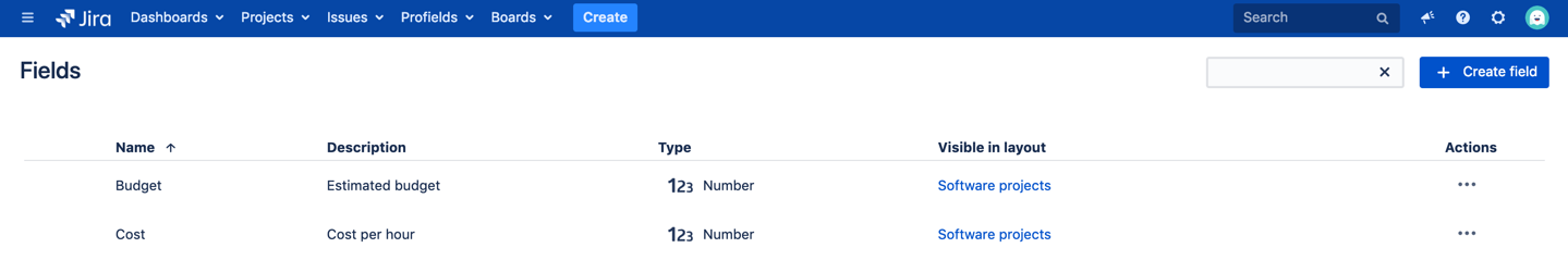 Create Costs and Budget Custom Fields in Jira at project level with Profields app