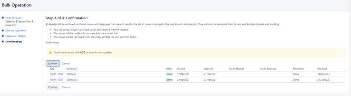 Confirma el archivado de múltiples issues de Jira con los cambios masivos