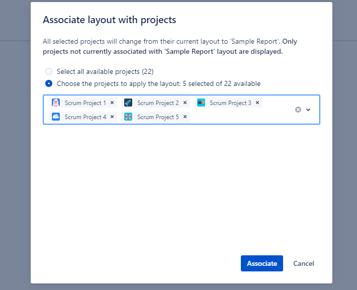 Asocia los proyectos a un mecanismo que hemos llamado Layout que te permitirá darle formato a la información de proyectos en Jira con Projectrak