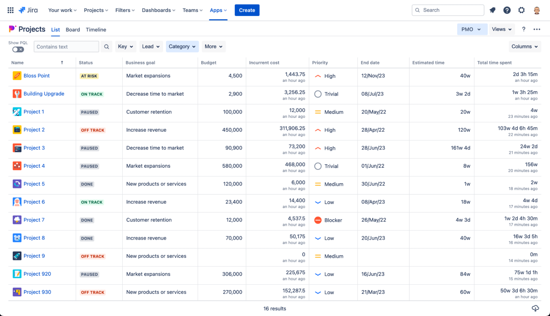 Porjectra-list-view-deiser-atlassian-marketplace