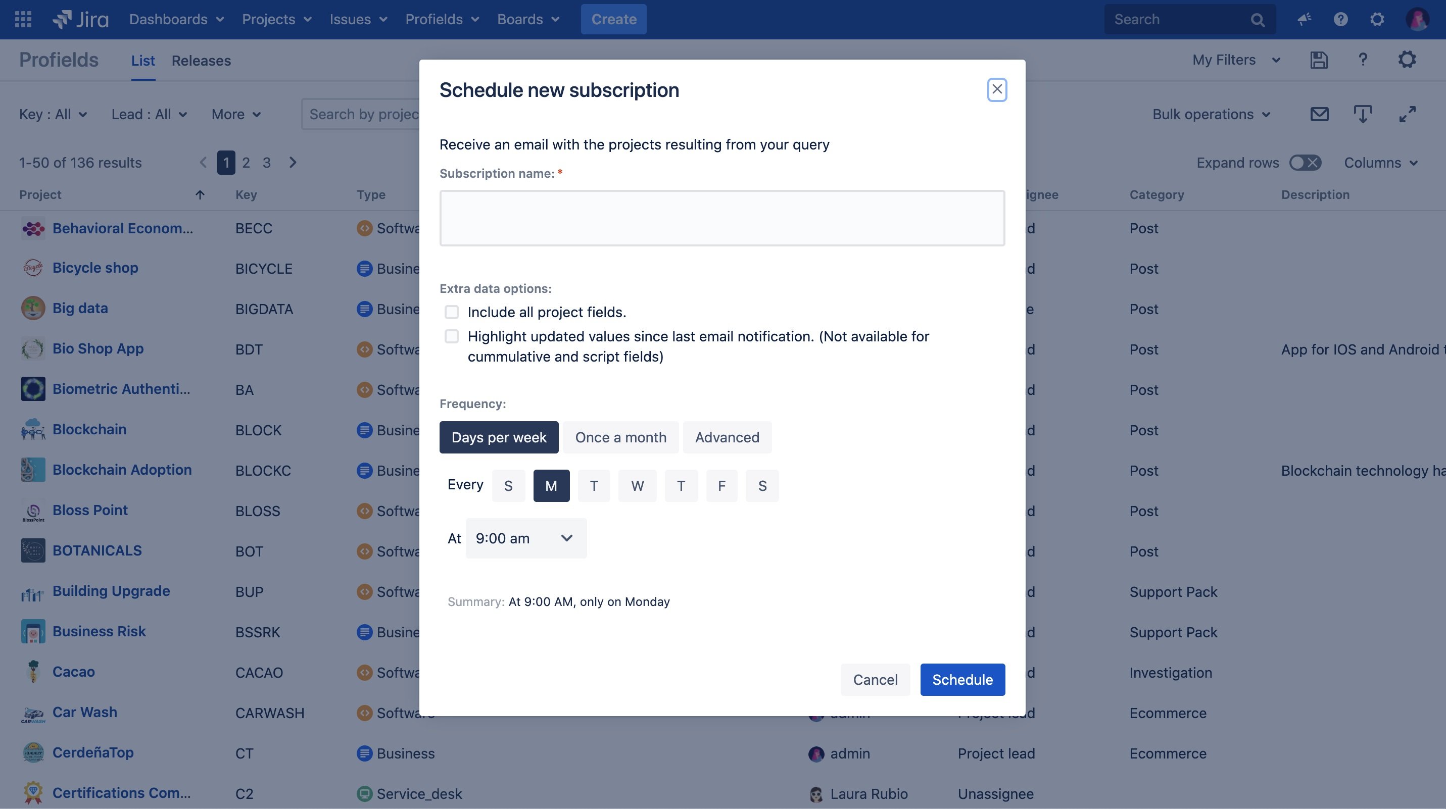 Schedule email notifications about specific changes about your Jira projects