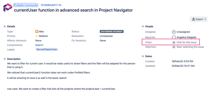 The voting module of the Profields Collaborative Backlog Jira, allows users to vote for their favorite possible new features