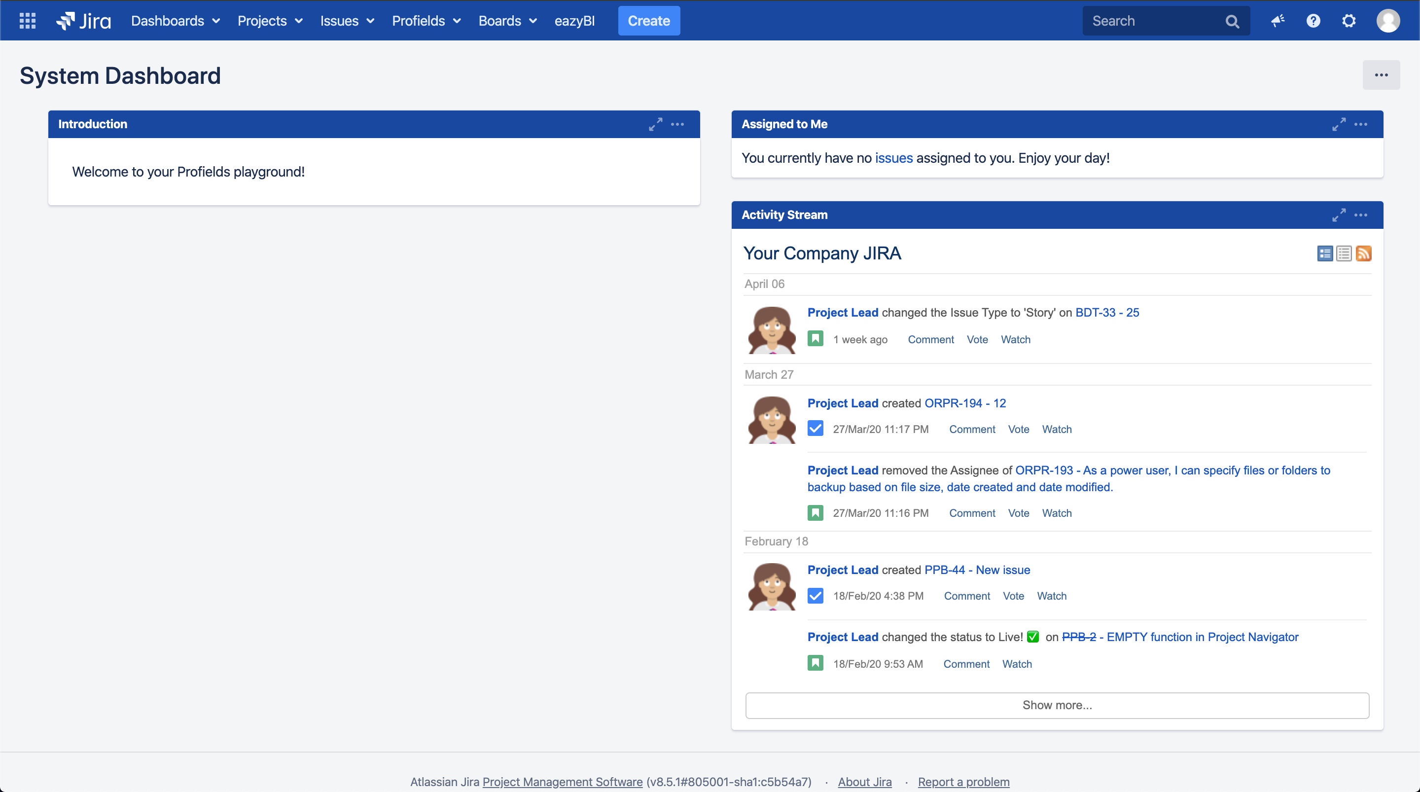 This how a default Jira dashboard looks