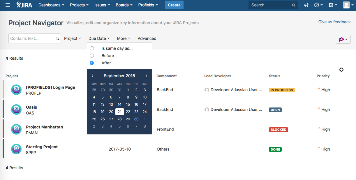 1. Create as many Project Fields as are needed with Profields for Jira