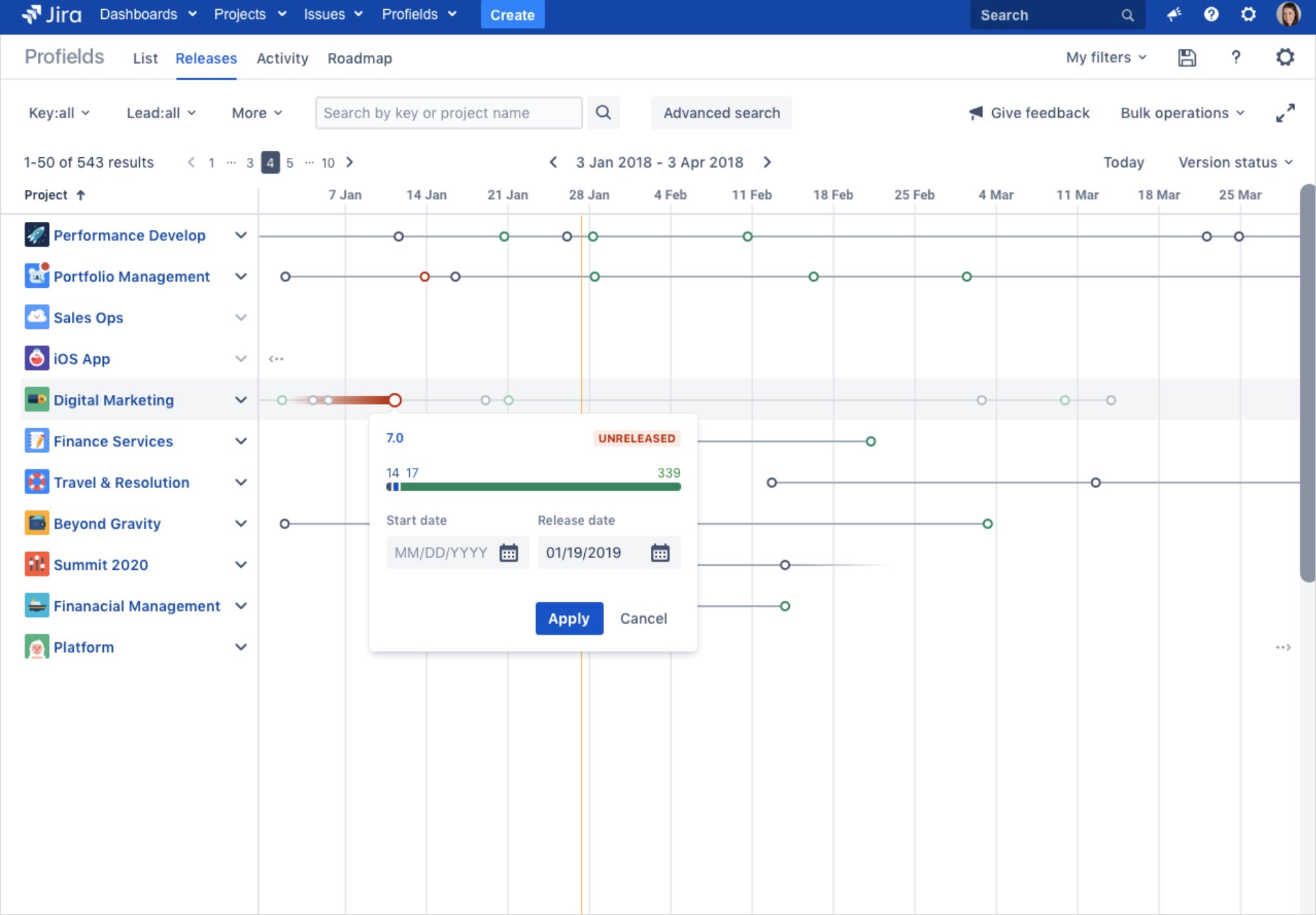The Releases View, a feature to track project releases in Jira with Profields_trz