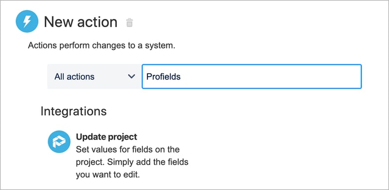 Create automated actions that reacts for project information in Jira with Automation and Profields