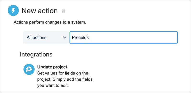 Create automated actions that reacts for project information in Jira with Automation and Profields