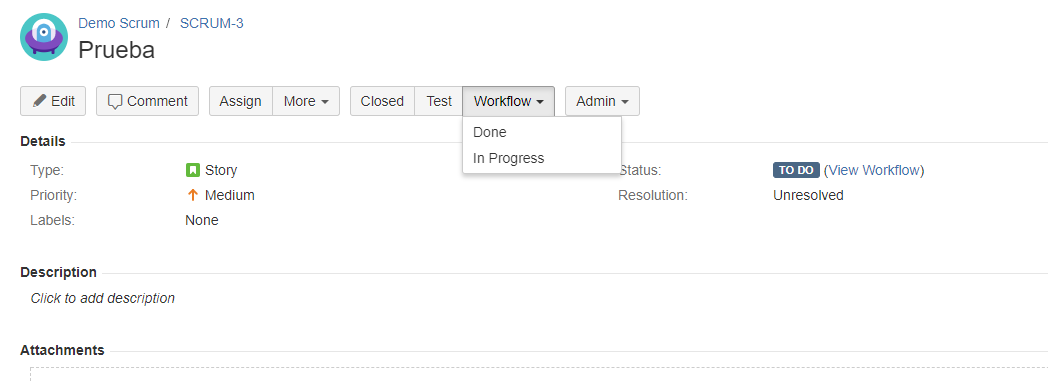 How to set a workflow properties and make a transition in progress