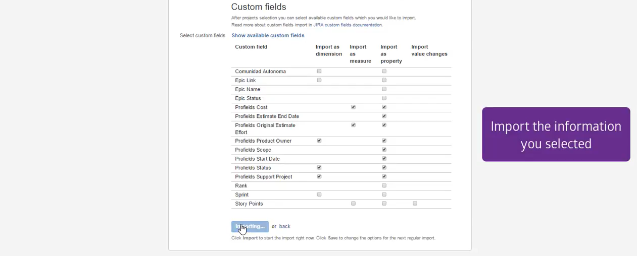 Set up the information wanted in eazyBI from Jira projects in Profields